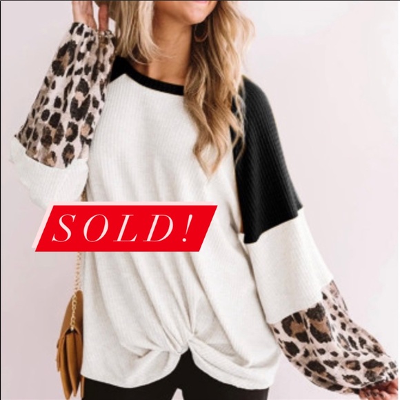 Leopard Long Sleeve Waffle Knit Blouse - Picture 1 of 4